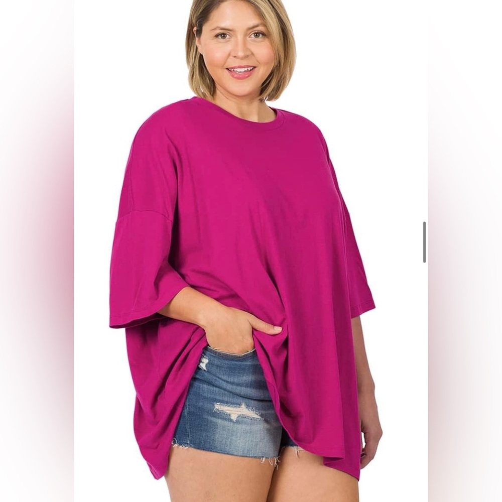 Zenana Women’s 3/4 Sleeve Magenta Hot Pink Oversized 2X NWT